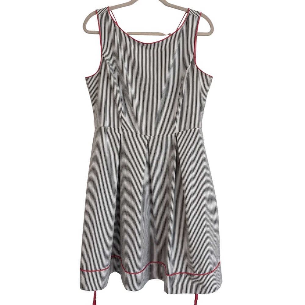 Jessica H Womens Striped Fit and Flare Dress Blue White Pink Trim Size 14